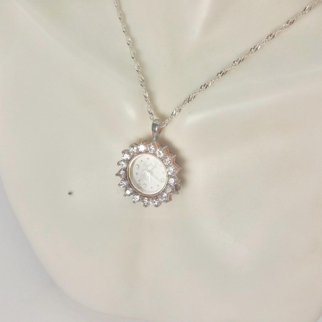 Vintage Watch Necklace 925 Sterling Silver Clear CZ
