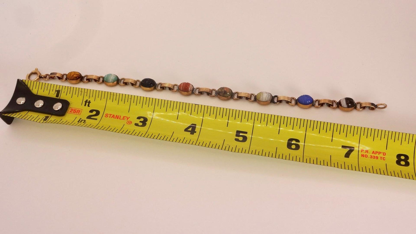Vintage Scarab Bracelet Gold filled Carved Gemstones