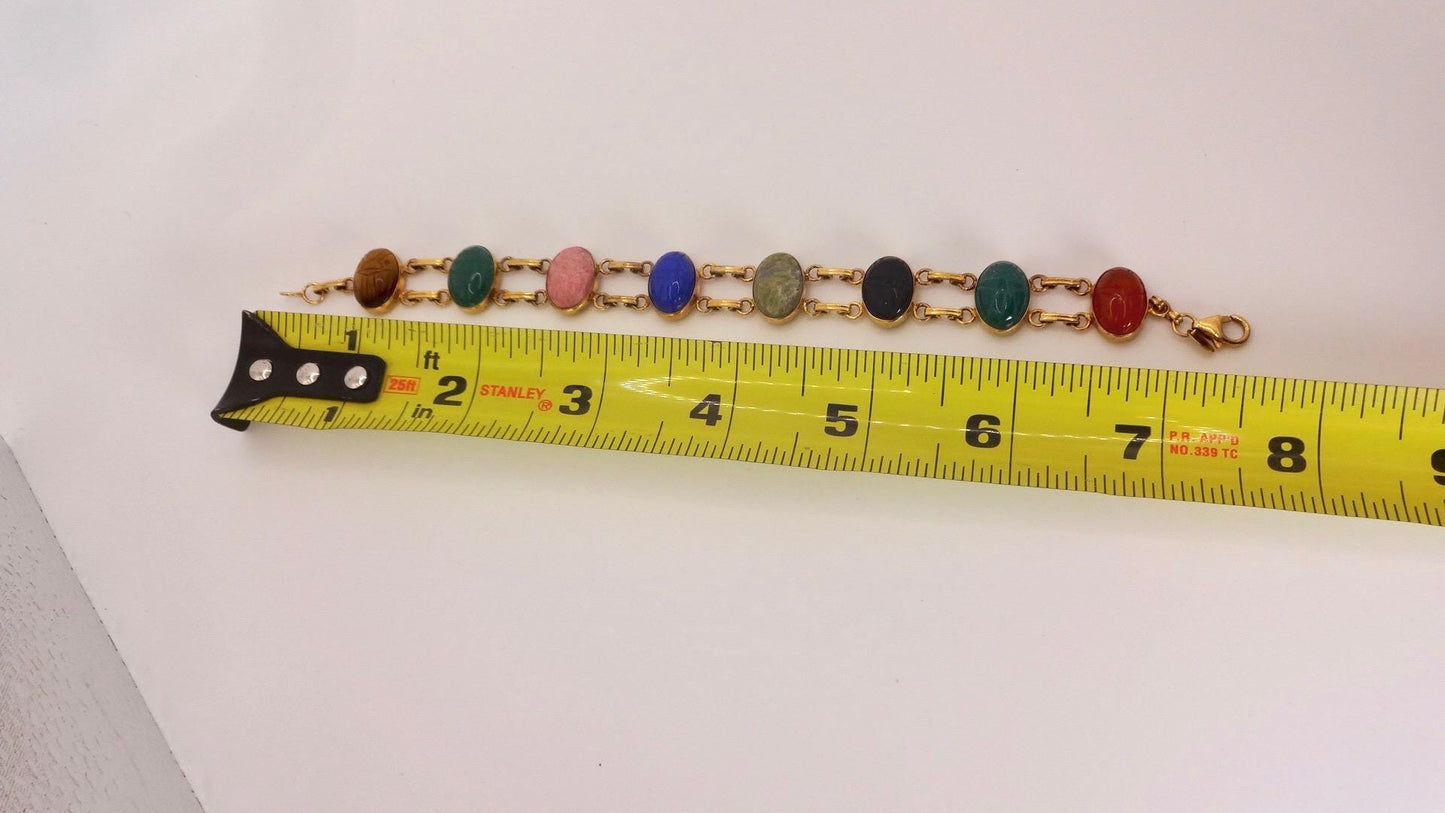 Vintage Scarab Bracelet Gold filled Carved Gemstones