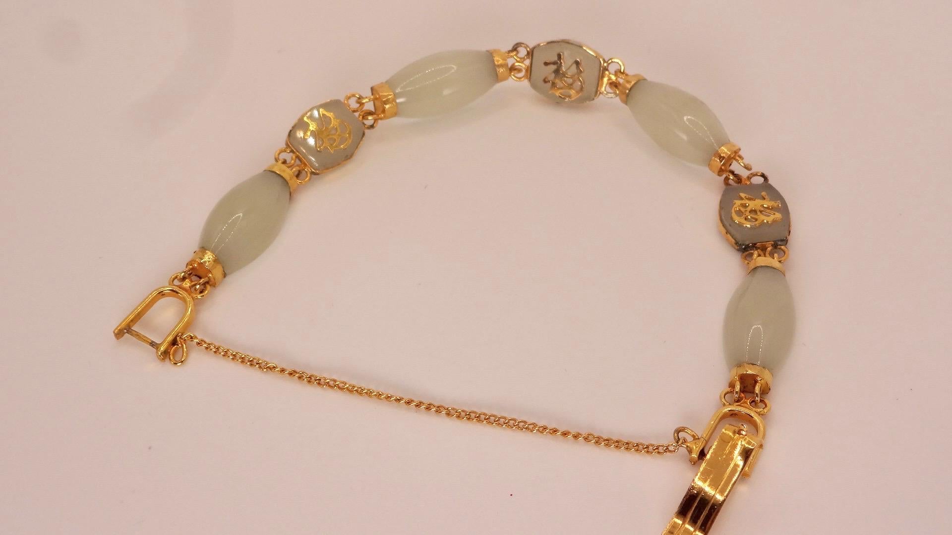 Vintage Green Jade Bracelet Golden Filled