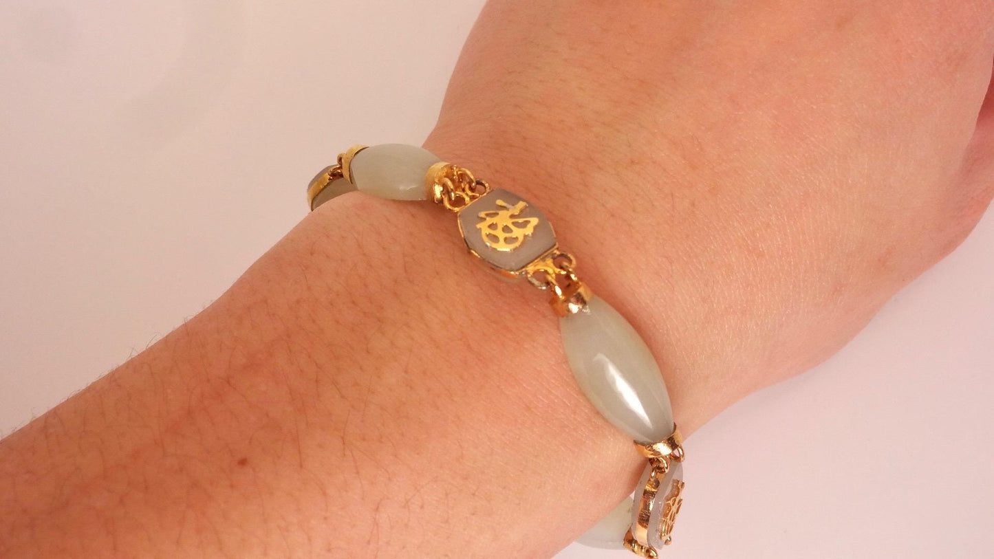 Vintage Green Jade Bracelet Golden Filled