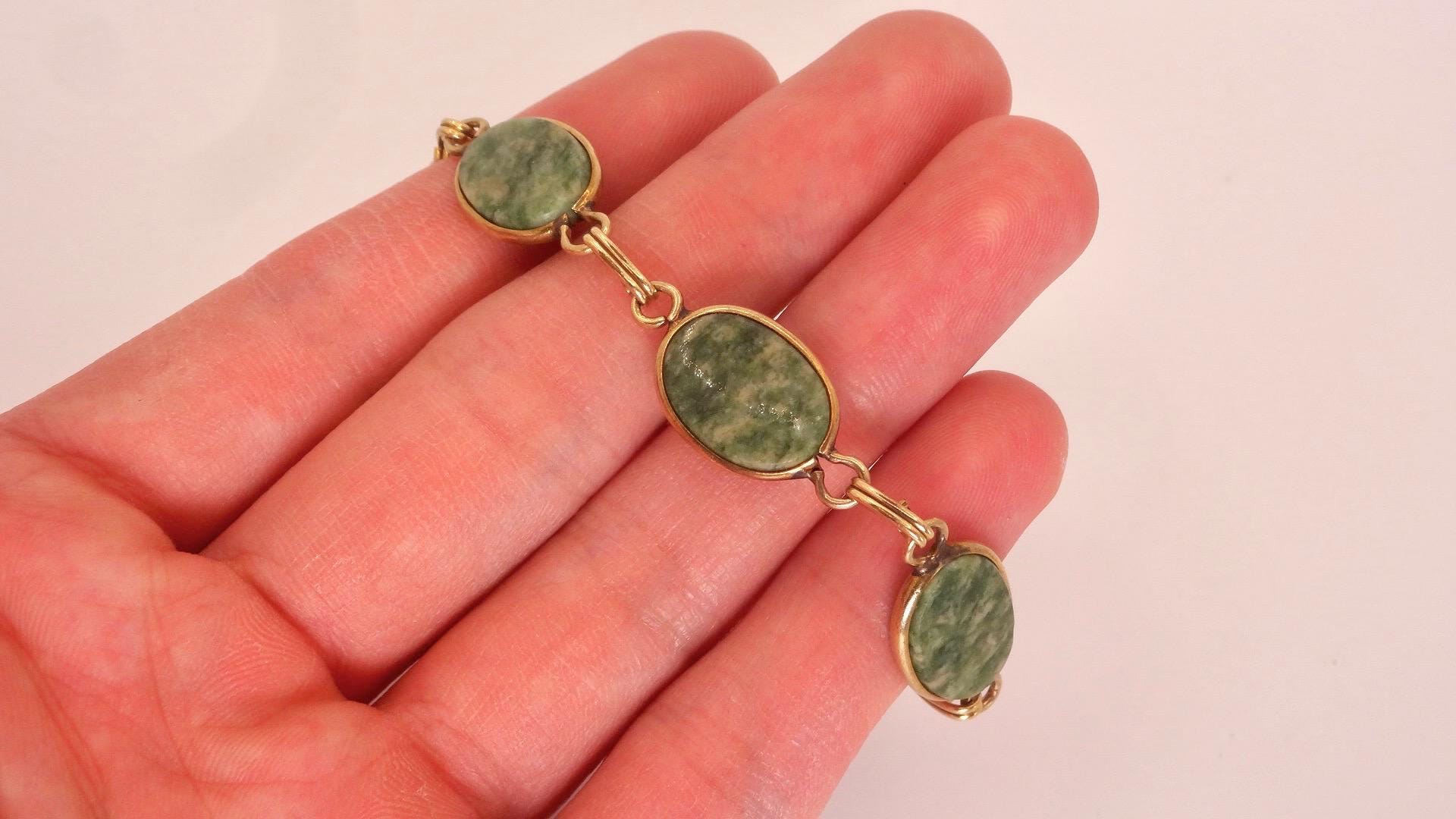 Vintage Green Jade Bracelet Gold filled