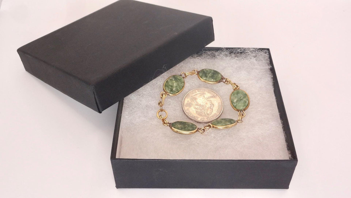 Vintage Green Jade Bracelet Gold filled