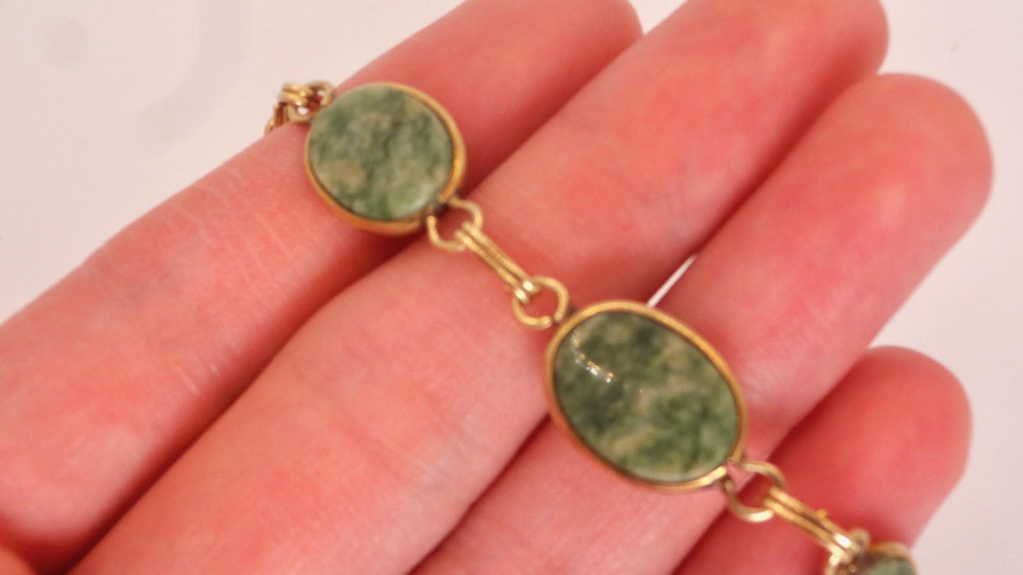 Vintage Green Jade Bracelet Gold filled