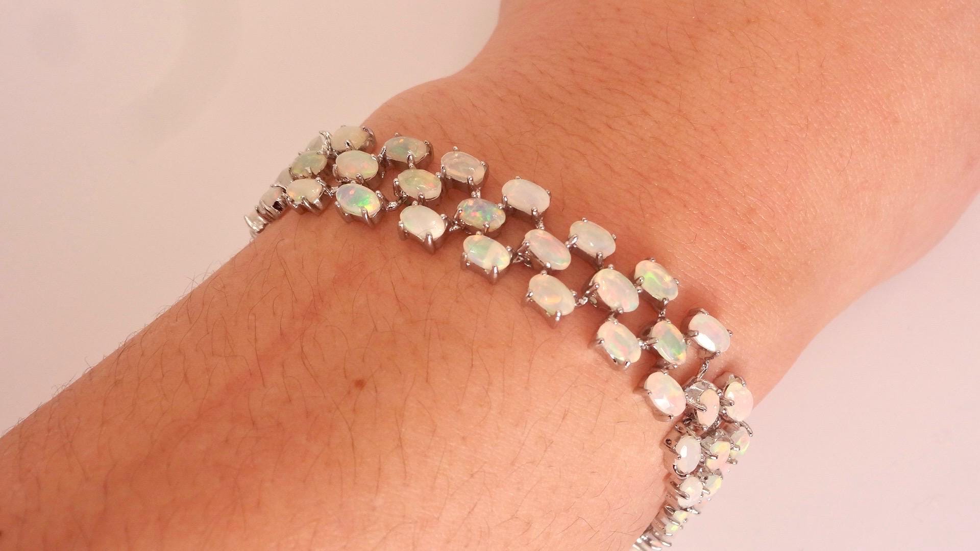 Vintage White Fire Opal Bracelet 925 Sterling Silver