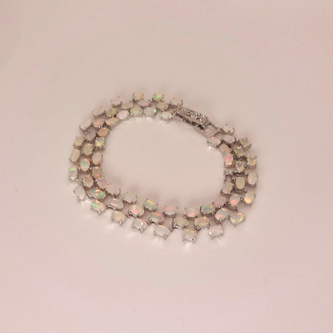 Vintage White Fire Opal Bracelet 925 Sterling Silver