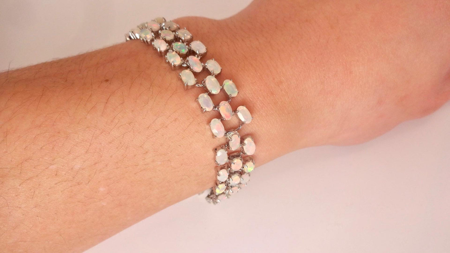 Vintage White Fire Opal Bracelet 925 Sterling Silver