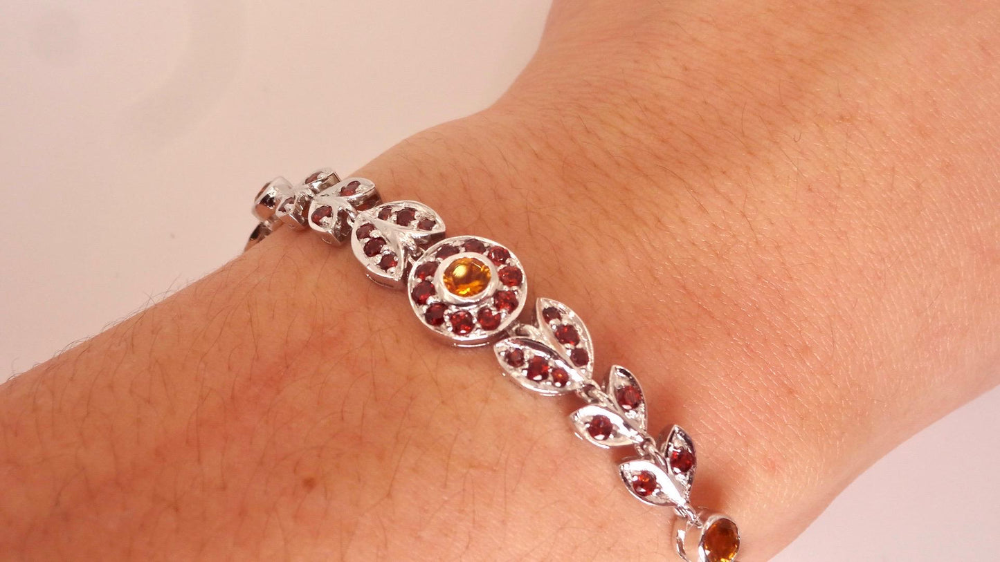Vintage Handmade Genuine Citrine and Garnet 925 Sterling Silver Bracelet