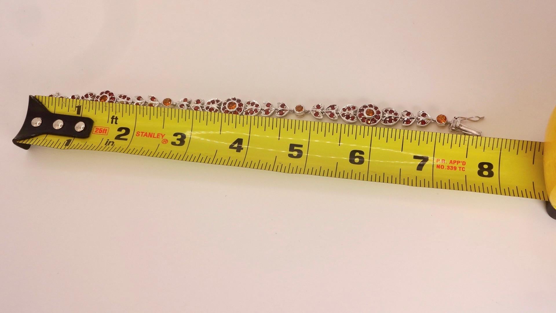 Vintage Handmade Genuine Citrine and Garnet 925 Sterling Silver Bracelet