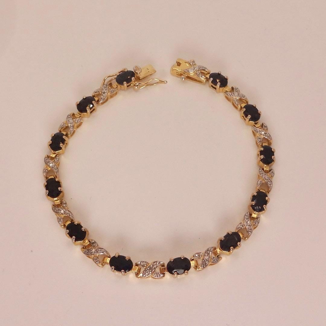 Vintage Sapphire Diamond Bracelet 925 Sterling Silver