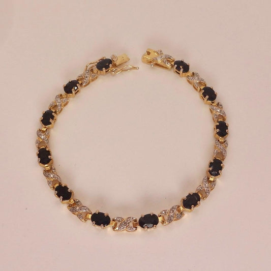 Vintage Sapphire Diamond Bracelet 925 Sterling Silver
