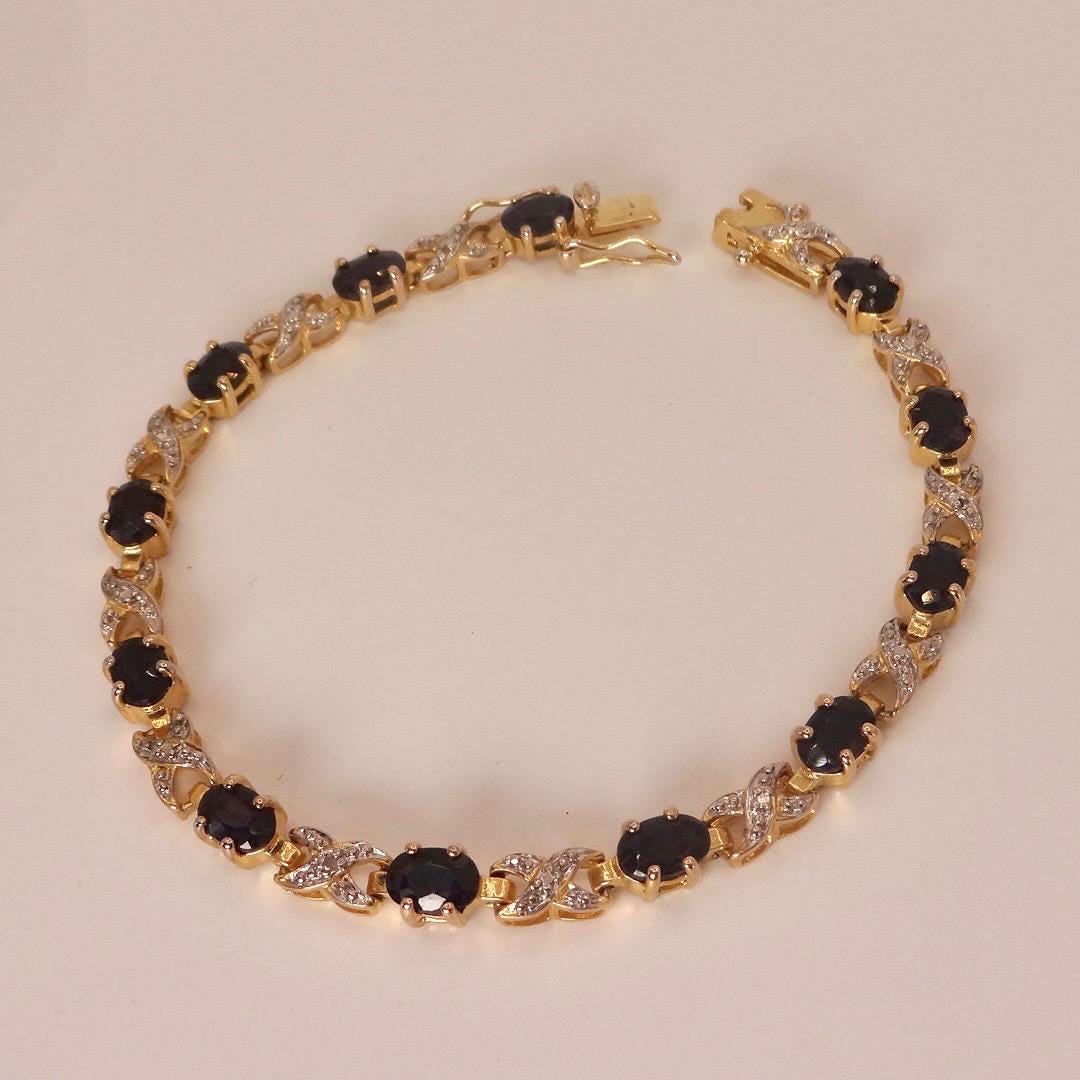 Vintage Sapphire Diamond Bracelet 925 Sterling Silver