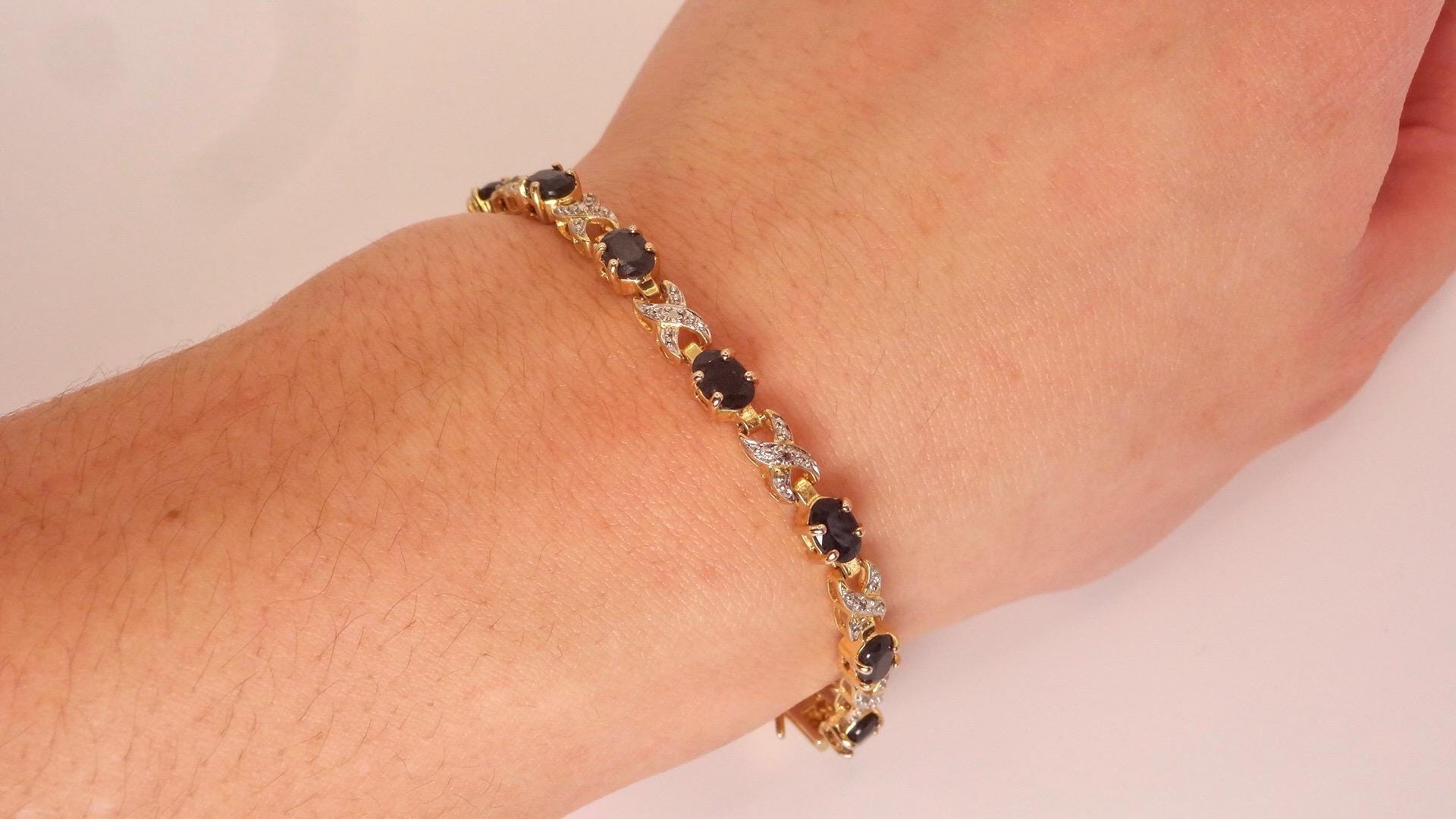 Vintage Sapphire Diamond Bracelet 925 Sterling Silver