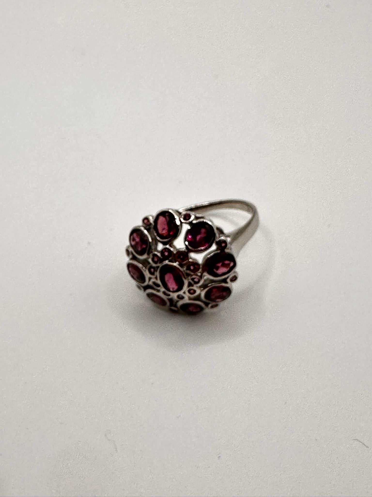 Vintage Red Tourmaline Flower 925 Sterling Silver Cocktail Ring