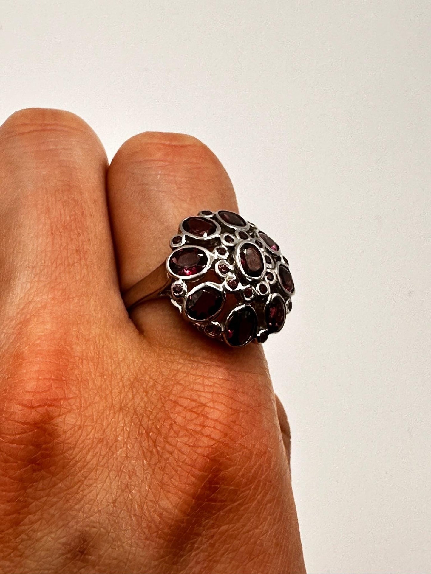 Vintage Red Tourmaline Flower 925 Sterling Silver Cocktail Ring