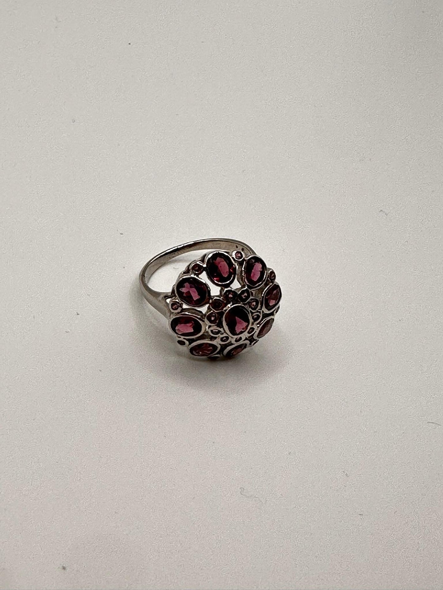 Vintage Red Tourmaline Flower 925 Sterling Silver Cocktail Ring