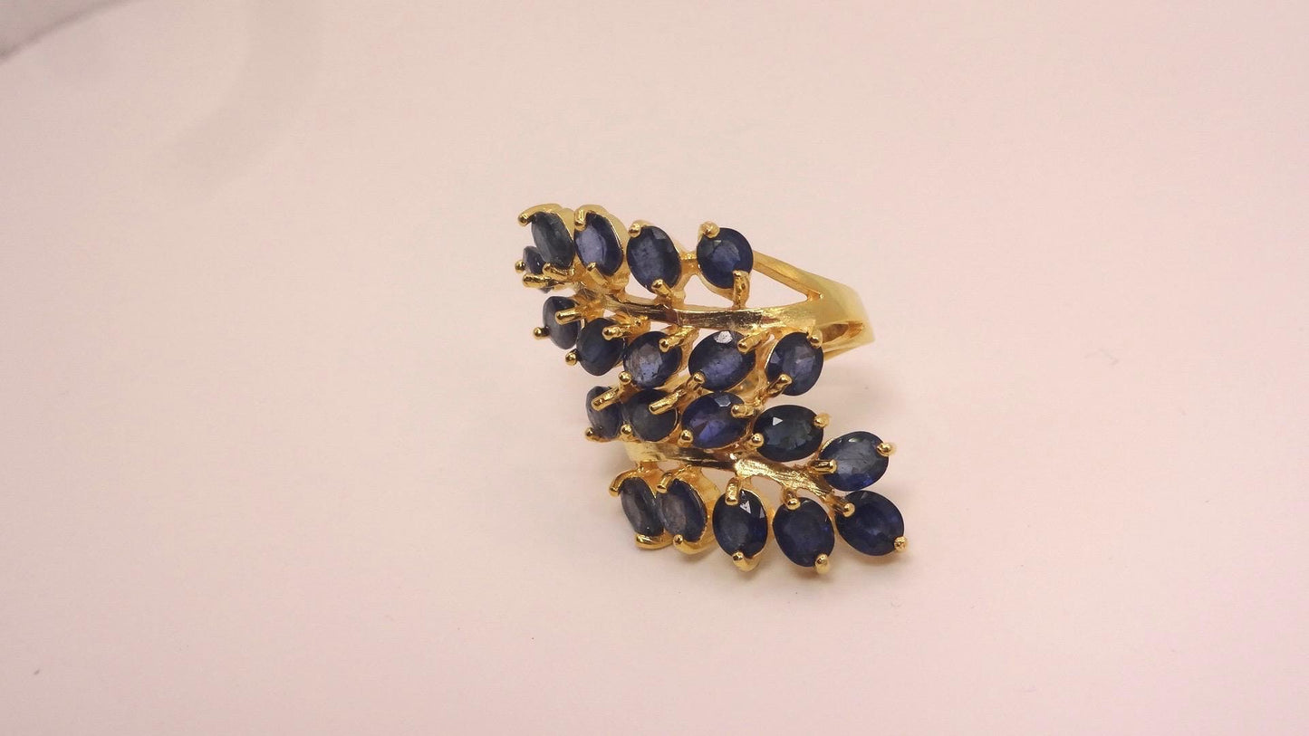 Vintage Blue Sapphire 925 Sterling Silver Cocktail Ring