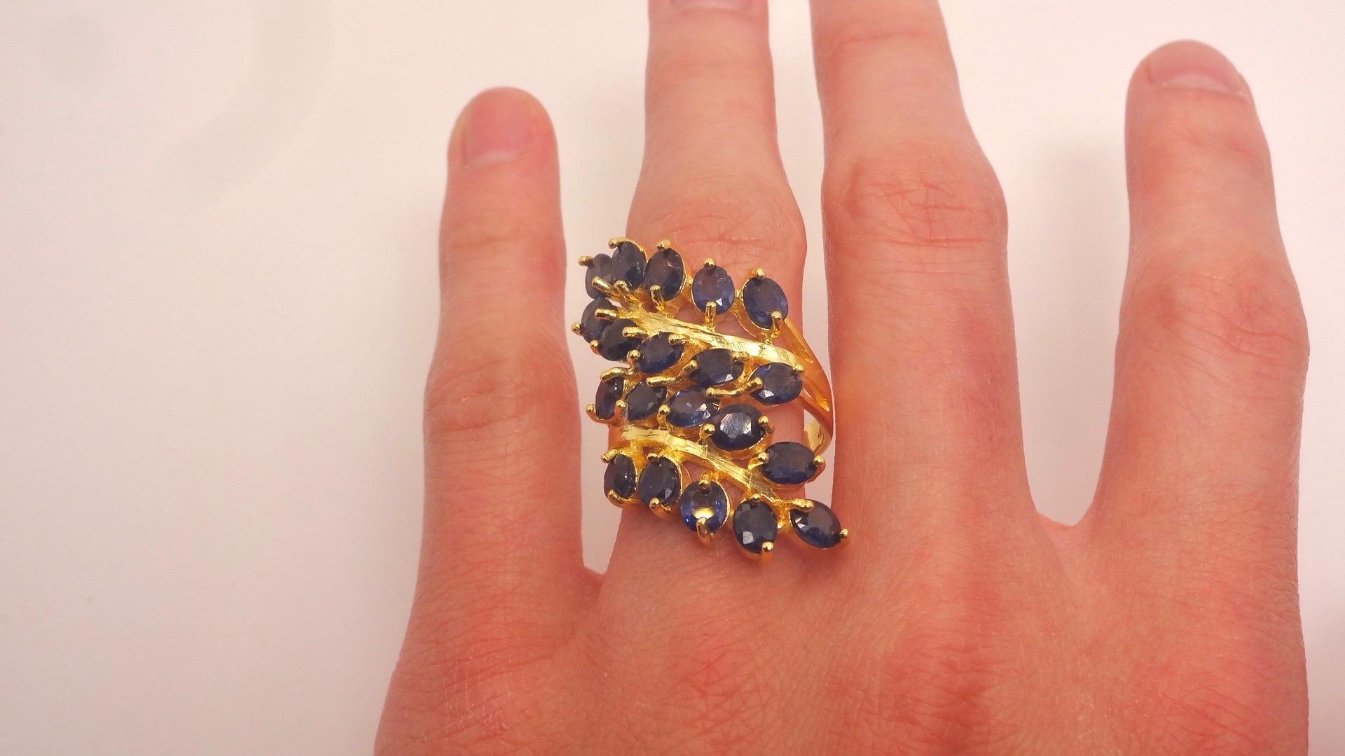 Vintage Blue Sapphire 925 Sterling Silver Cocktail Ring