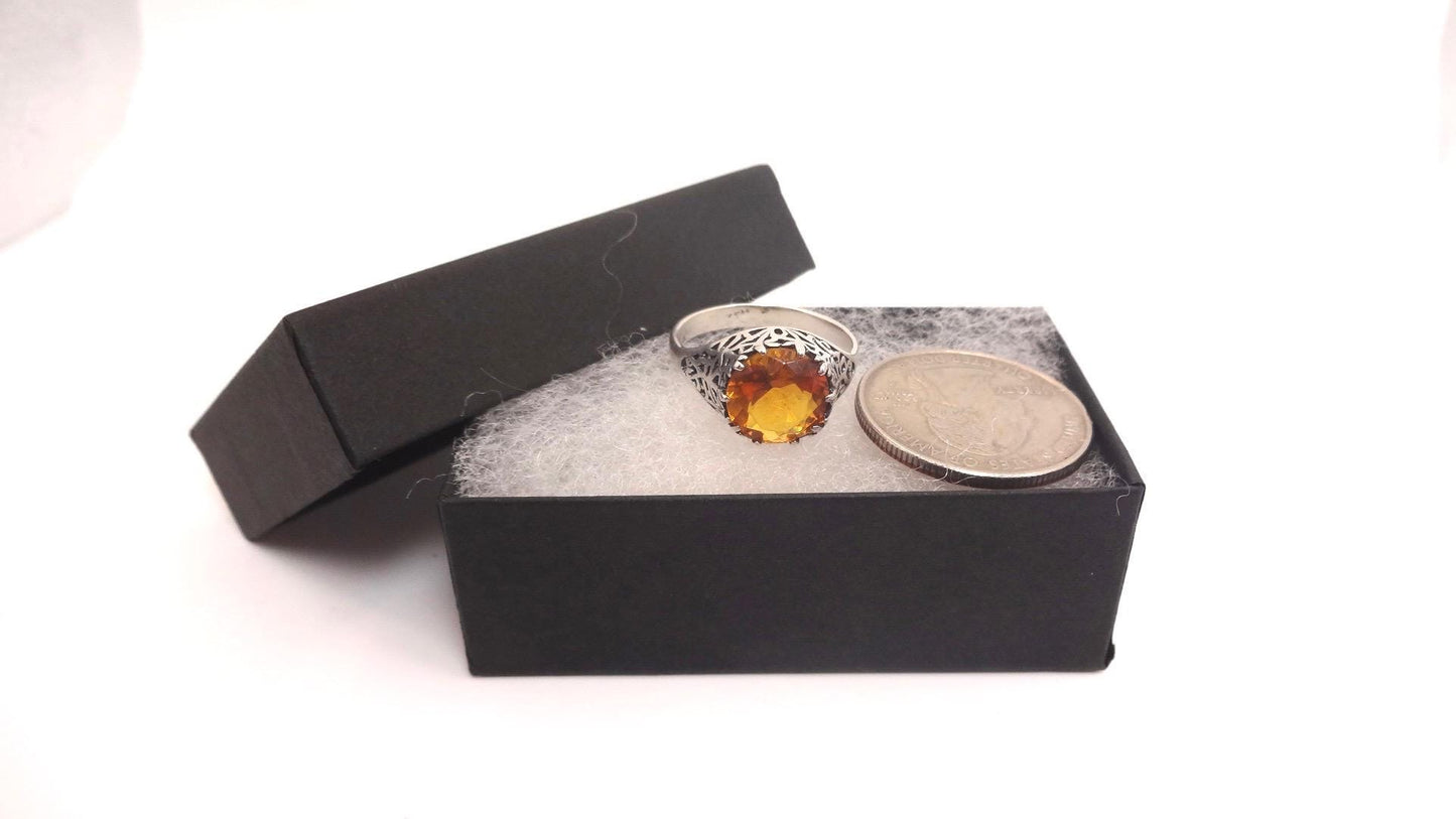 Vintage Golden Citrine 925 Sterling Silver Cocktail Ring