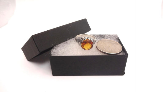 Vintage Golden Citrine 925 Sterling Silver Cocktail Ring