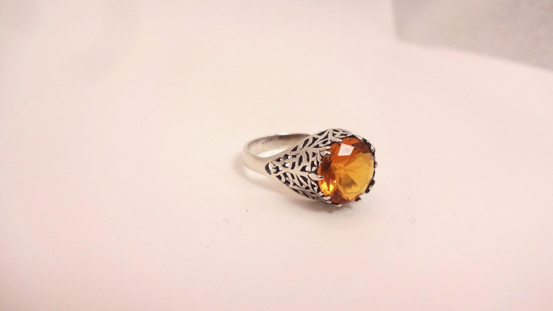 Vintage Golden Citrine 925 Sterling Silver Cocktail Ring