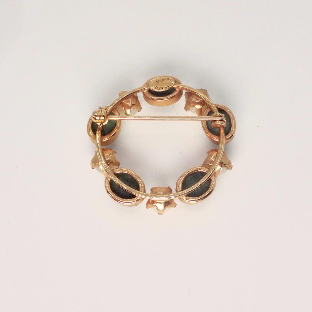 Vintage Green Jade Yellow Gold Filled Brooch Pin