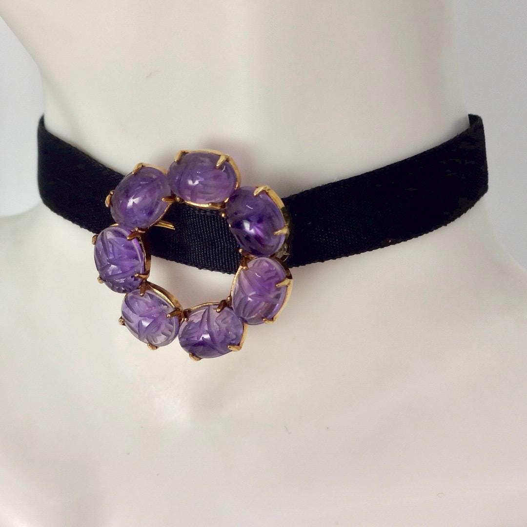 Vintage Purple Amethyst Scarab Gold Filled Brooch Pin