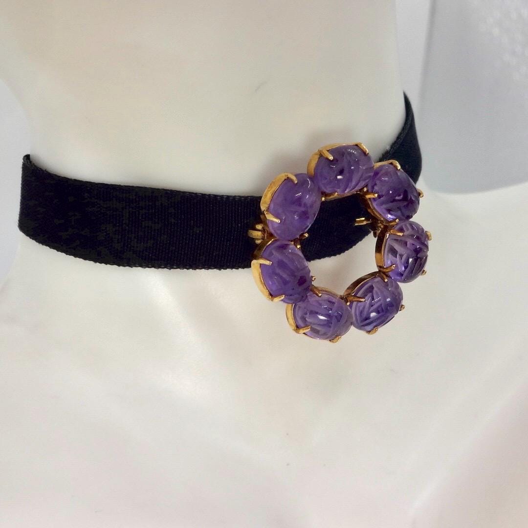 Vintage Purple Amethyst Scarab Gold Filled Brooch Pin