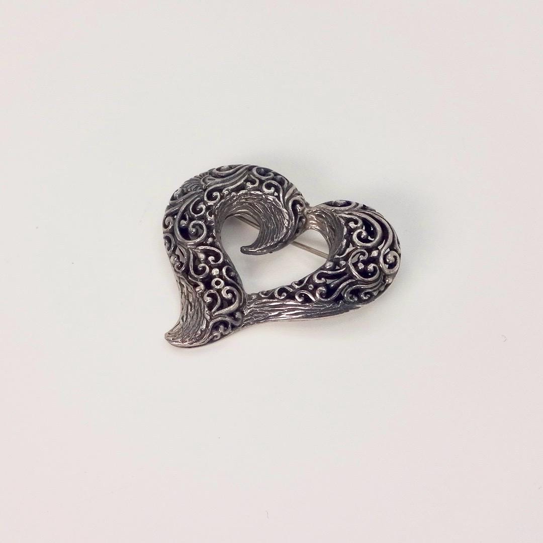 Vintage Handmade Genuine Marcasite 925 Sterling Silver valentine Heart Brooch
