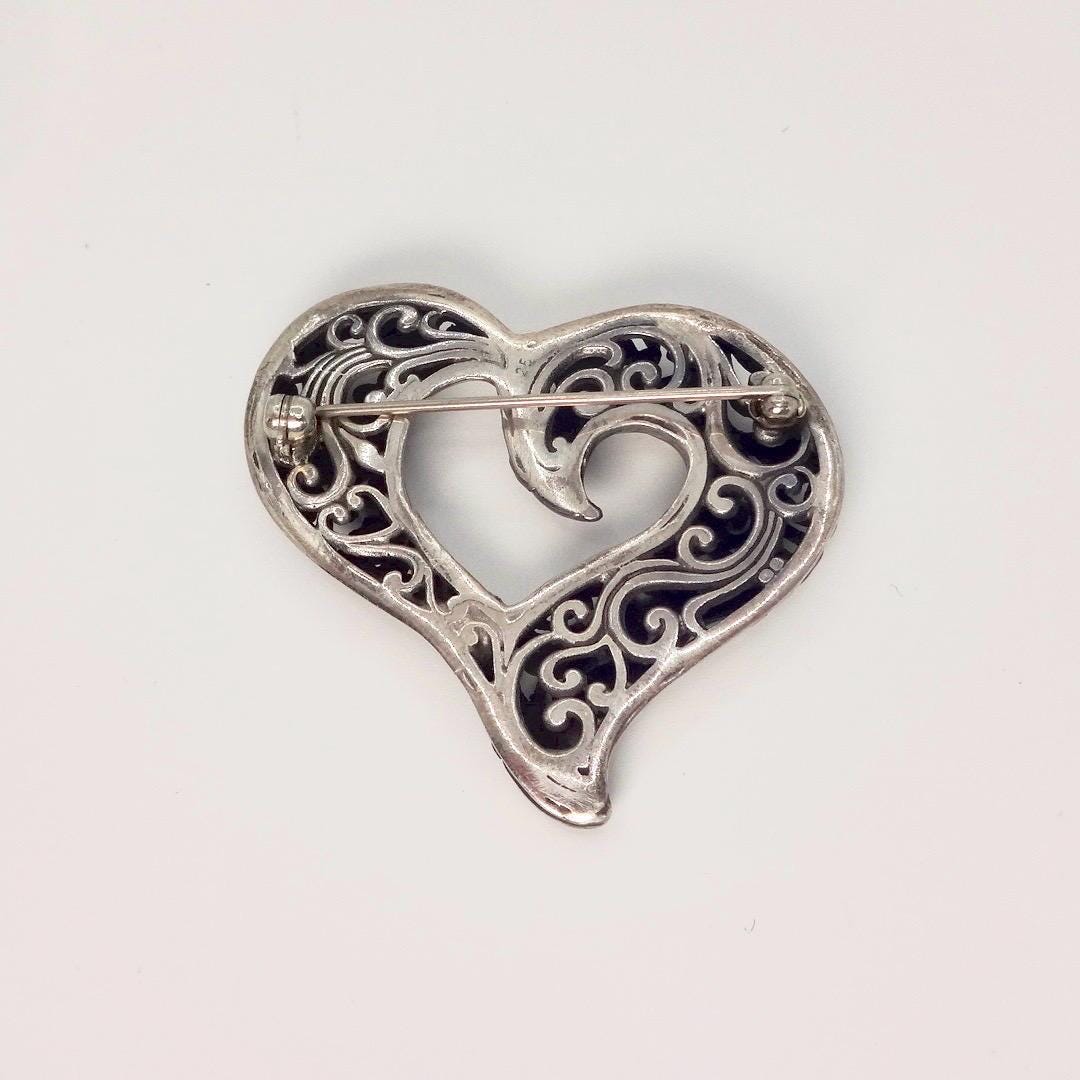 Vintage Handmade Genuine Marcasite 925 Sterling Silver valentine Heart Brooch