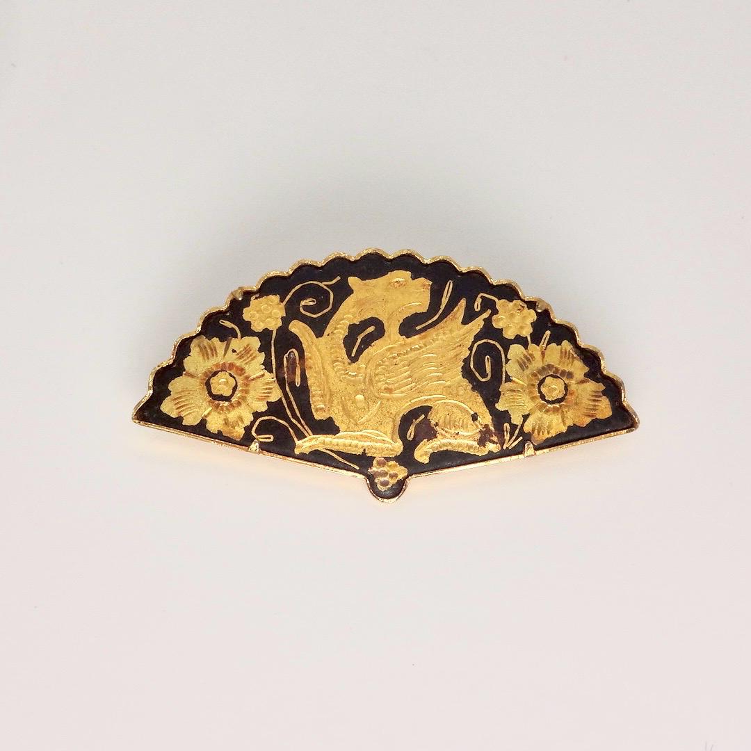 Vintage Gold Damascine Choker, Gold Filled Pendant Brooch