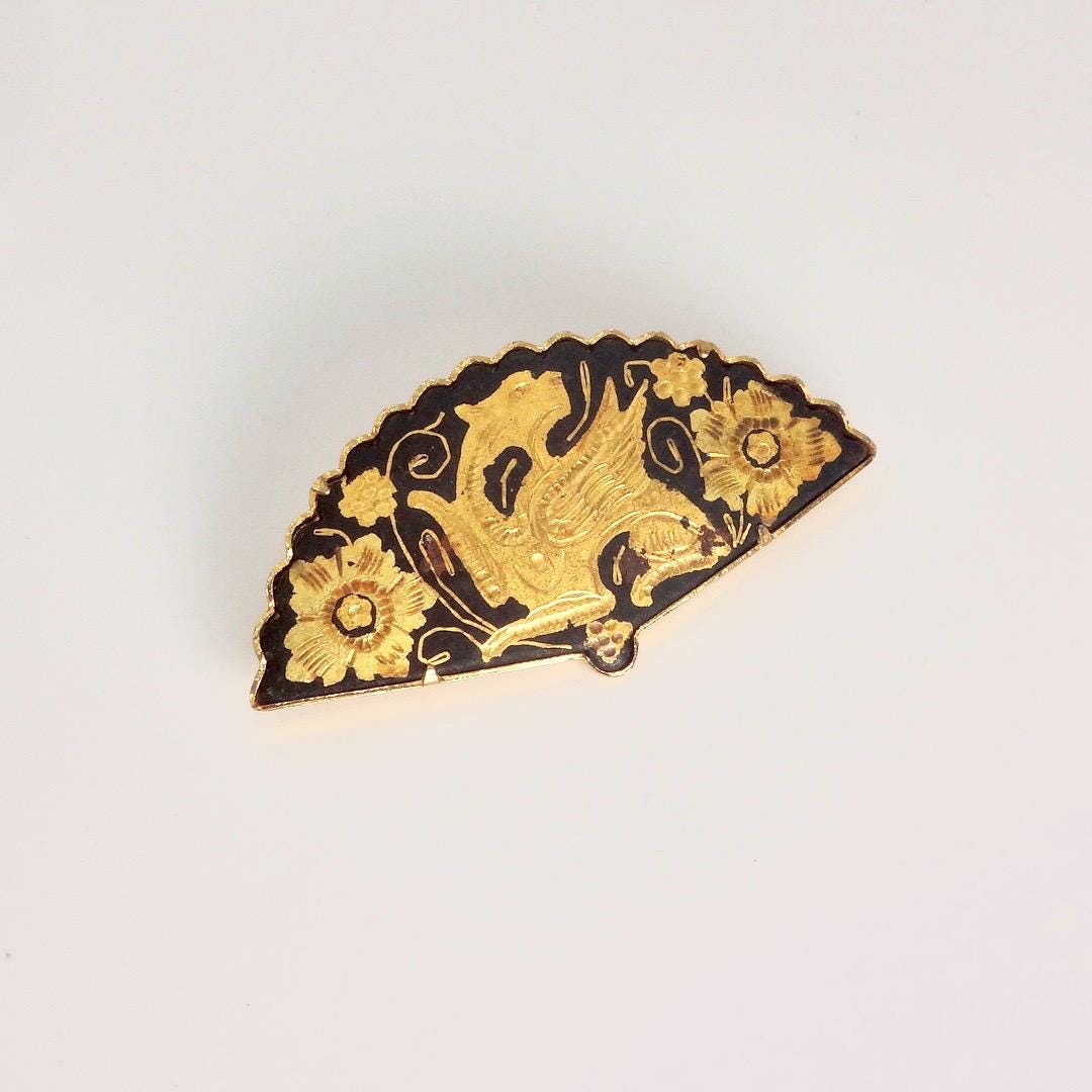 Vintage Gold Damascine Choker, Gold Filled Pendant Brooch