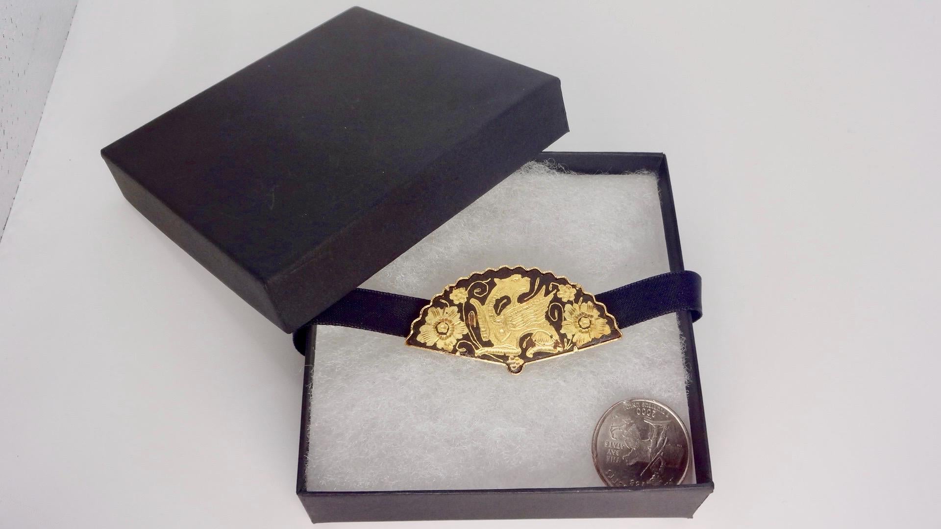 Vintage Gold Damascine Choker, Gold Filled Pendant Brooch