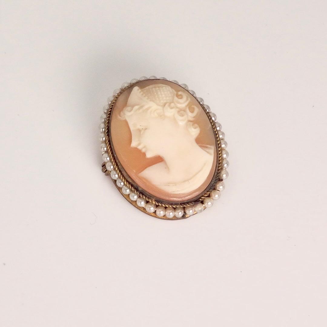 Vintage Shell Cameo Gold Fill Necklace Choker Pin Brooch