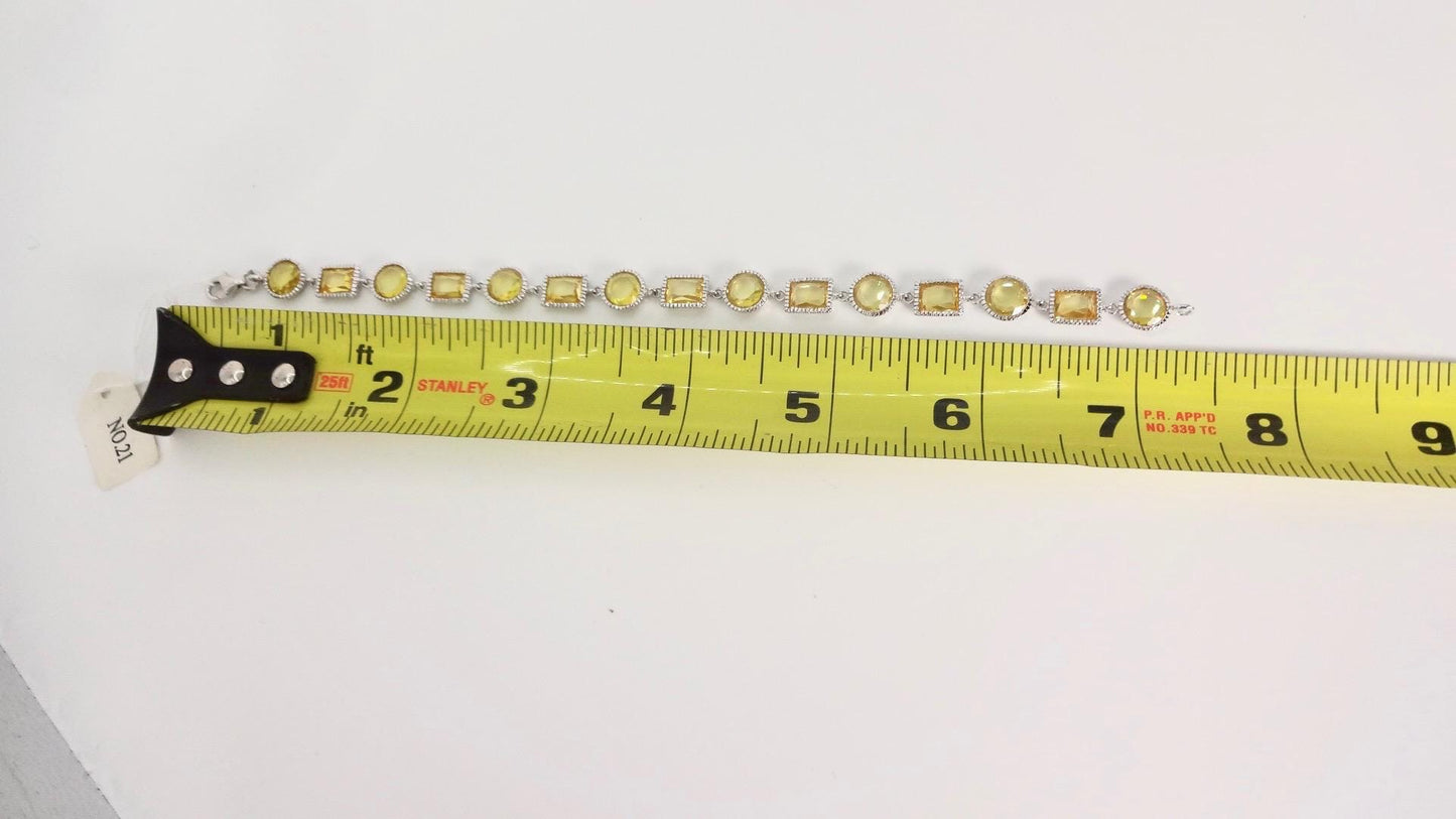 Vintage Citrine Cubic Zirconia Bracelet Sterling Silver Tennis