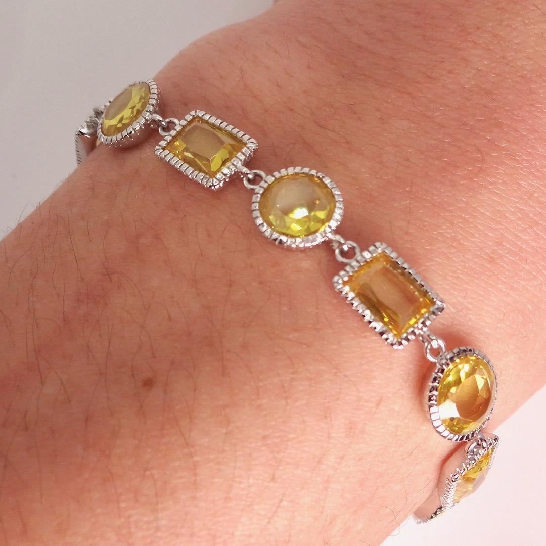 Vintage Citrine Cubic Zirconia Bracelet Sterling Silver Tennis