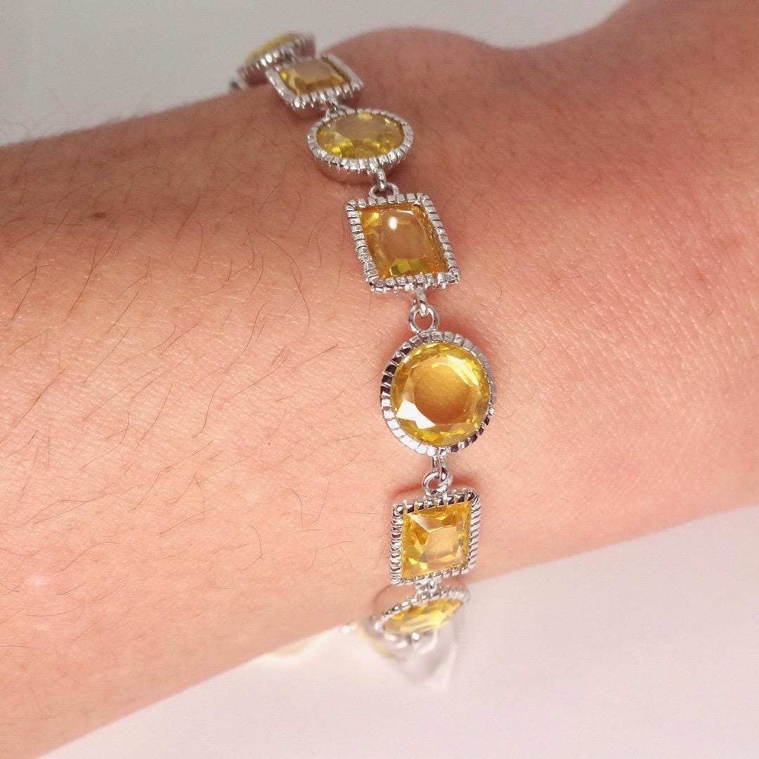 Vintage Citrine Cubic Zirconia Bracelet Sterling Silver Tennis