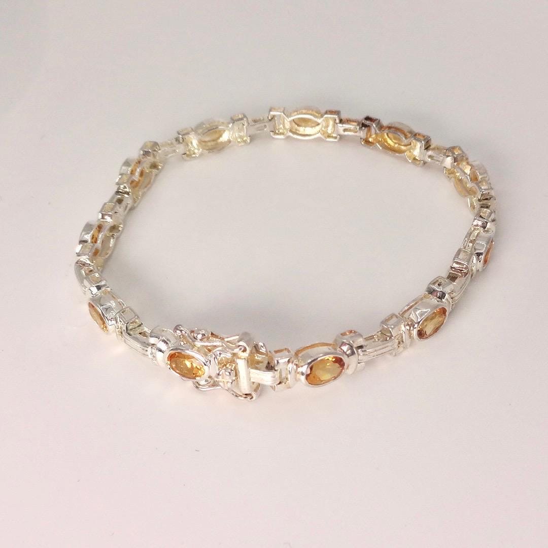 Vintage Gold Citrine Tennis Bracelet in 925 Sterling Silver