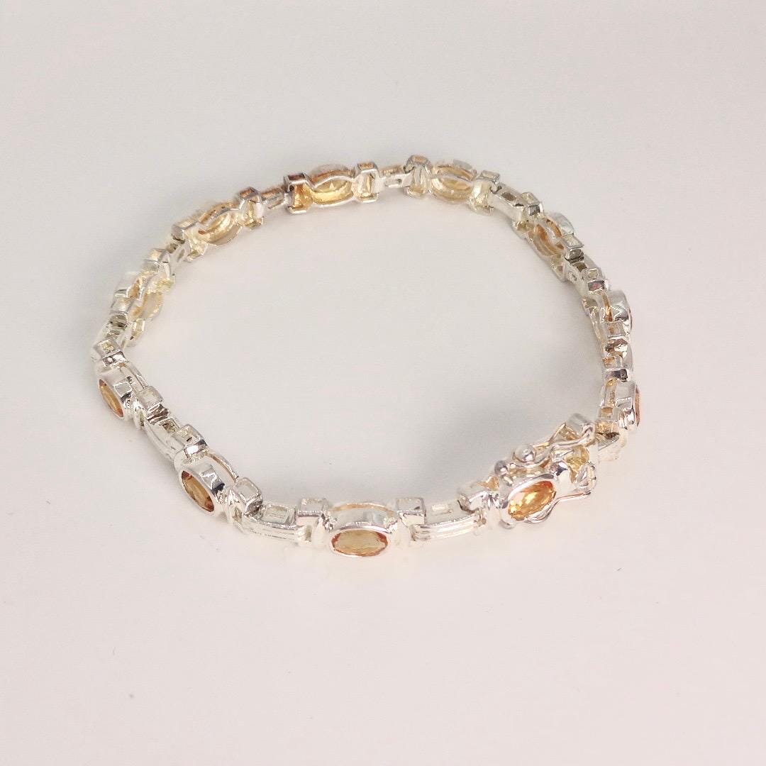 Vintage Gold Citrine Tennis Bracelet in 925 Sterling Silver