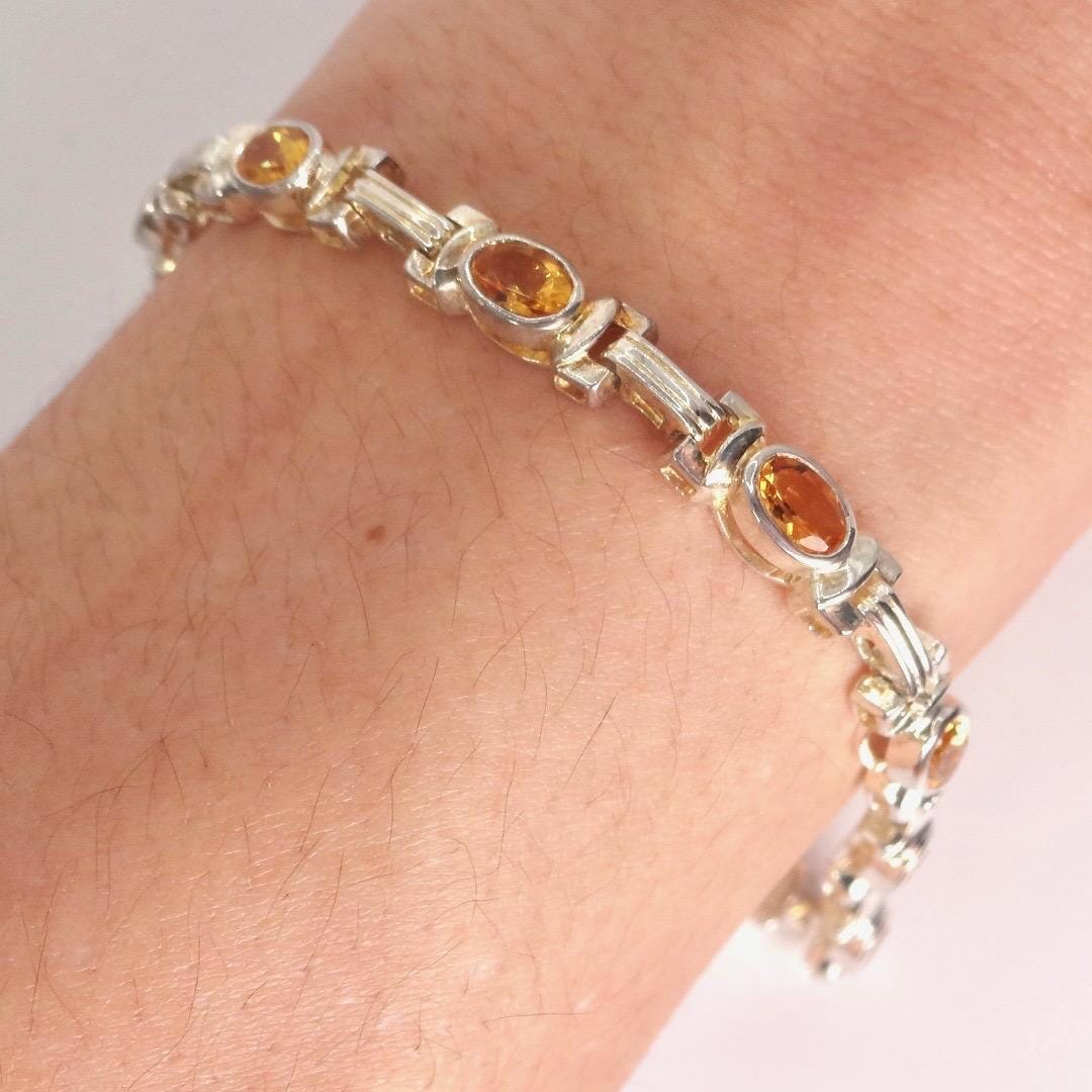 Vintage Gold Citrine Tennis Bracelet in 925 Sterling Silver