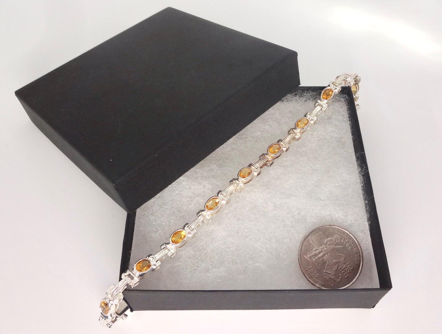 Vintage Gold Citrine Tennis Bracelet in 925 Sterling Silver