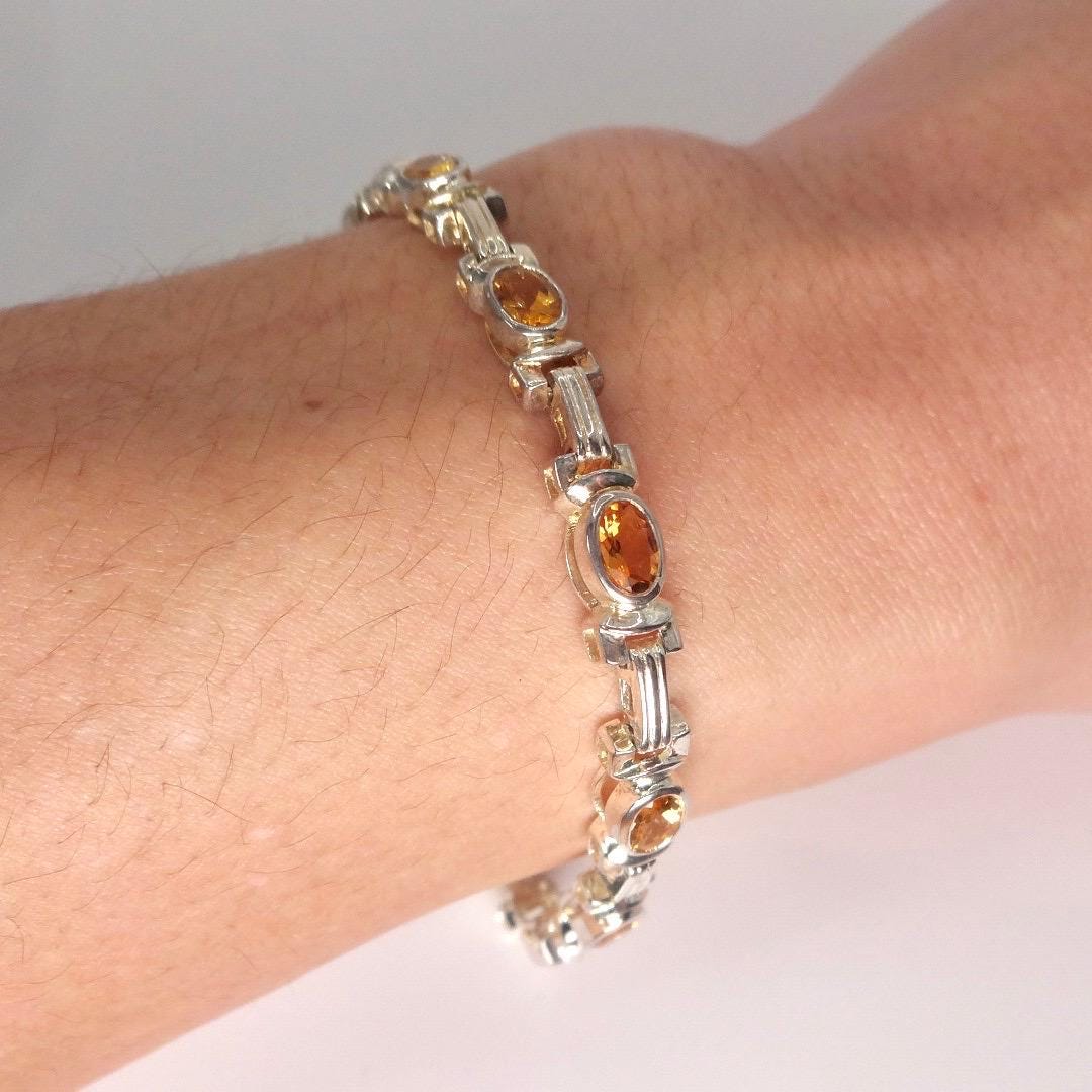 Vintage Gold Citrine Tennis Bracelet in 925 Sterling Silver