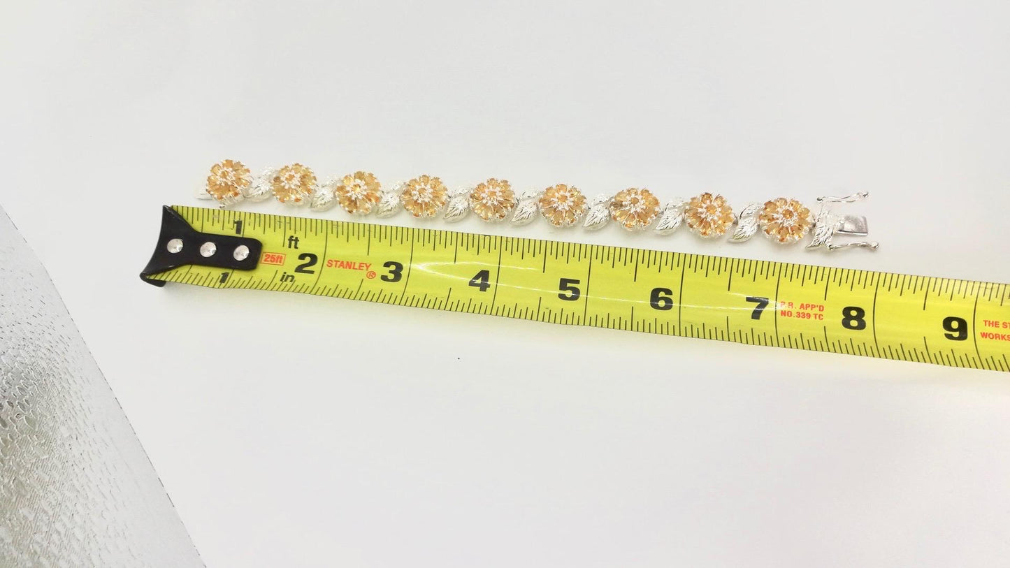 Vintage Gold Citrine Tennis Bracelet in 925 Sterling Silver
