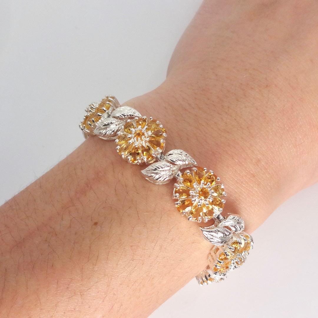 Vintage Gold Citrine Tennis Bracelet in 925 Sterling Silver