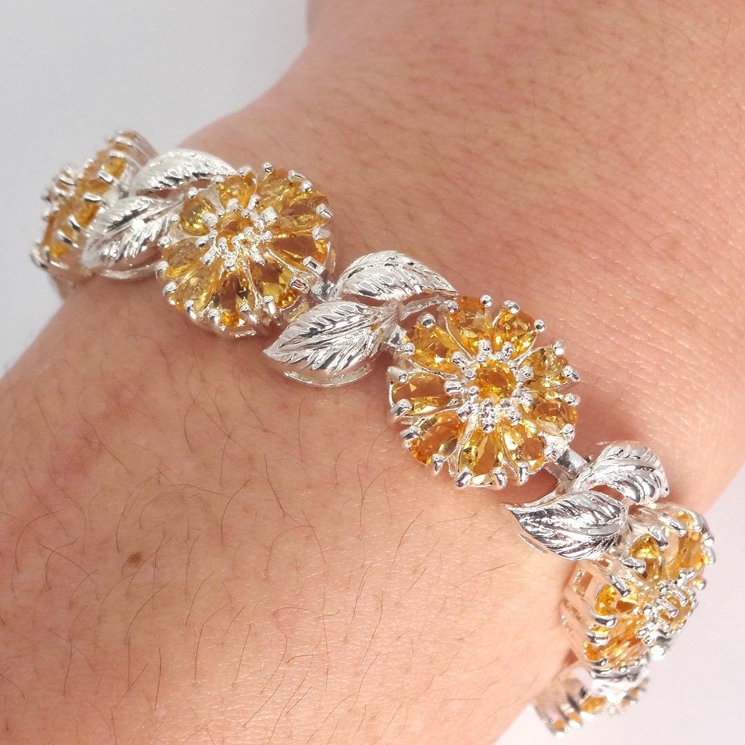 Vintage Gold Citrine Tennis Bracelet in 925 Sterling Silver