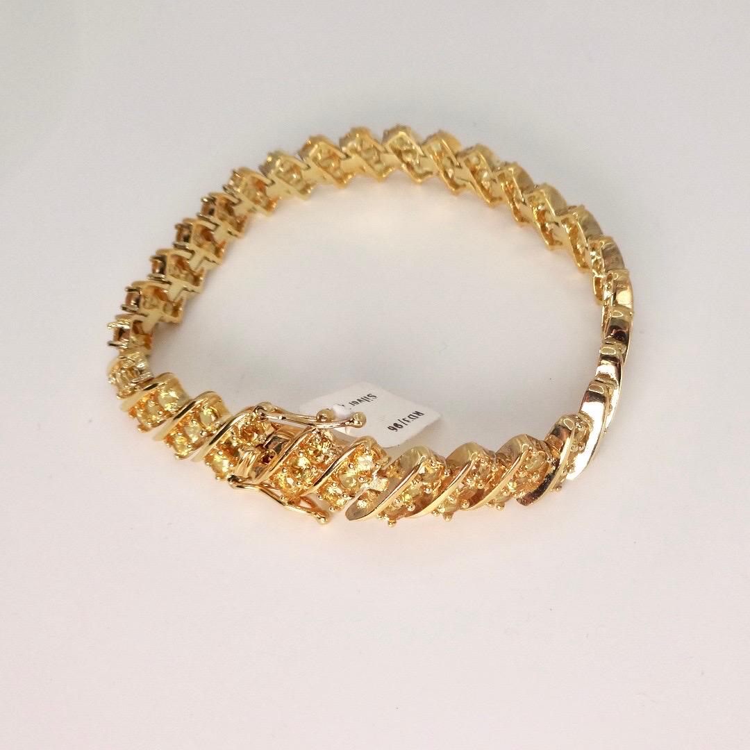 Vintage Gold Citrine Bracelet Deco 925 Sterling Silver Tennis