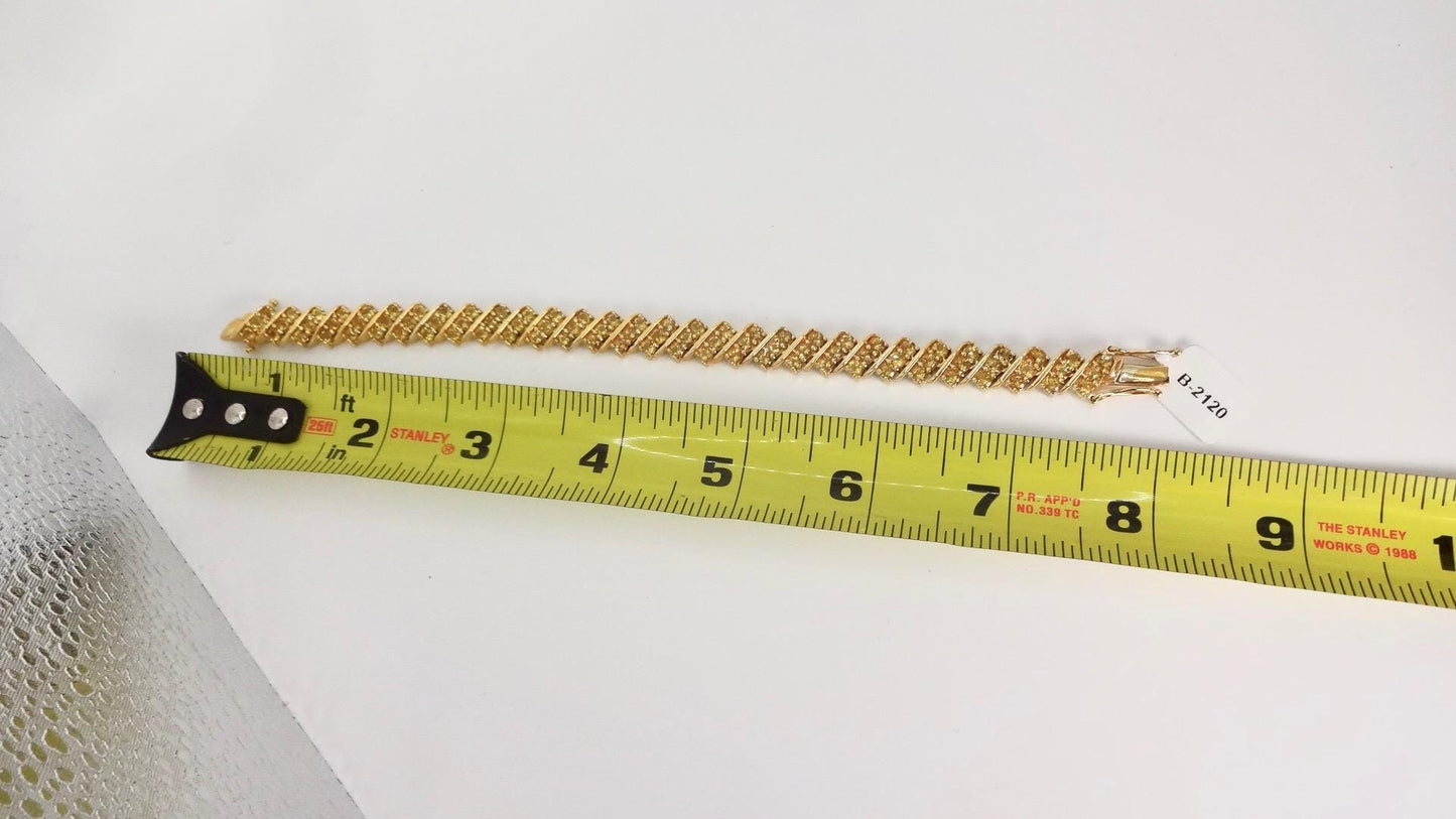 Vintage Gold Citrine Bracelet Deco 925 Sterling Silver Tennis