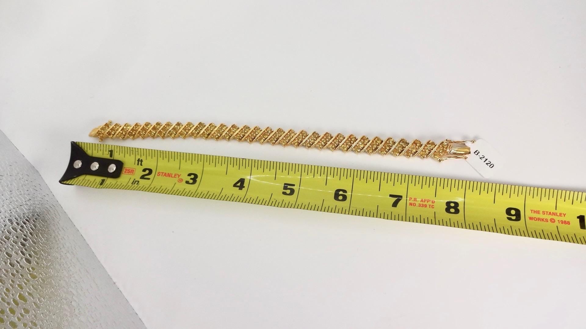 Vintage Gold Citrine Bracelet Deco 925 Sterling Silver Tennis