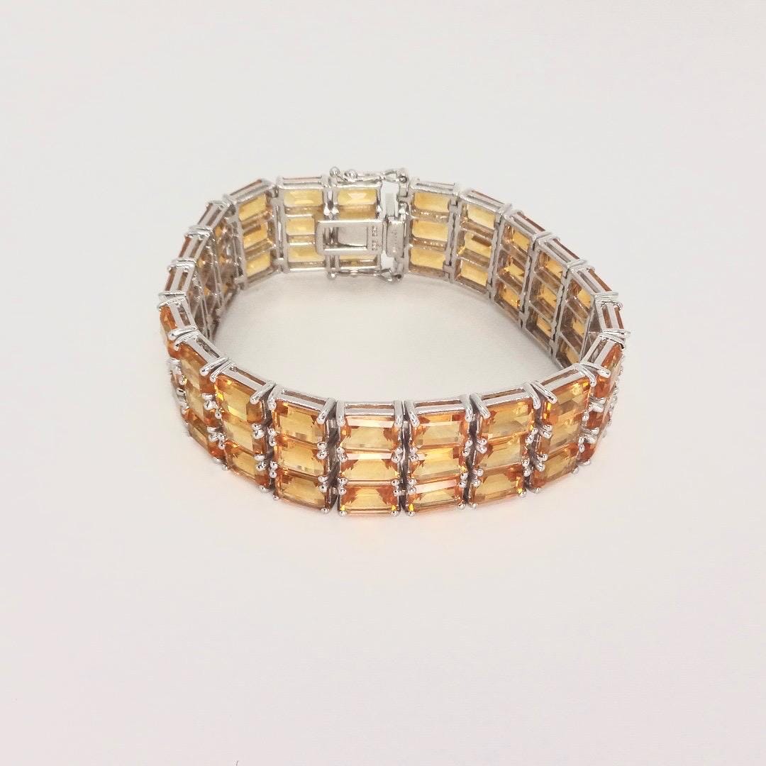 Vintage Gold Citrine Tennis Bracelet in 925 Sterling Silver