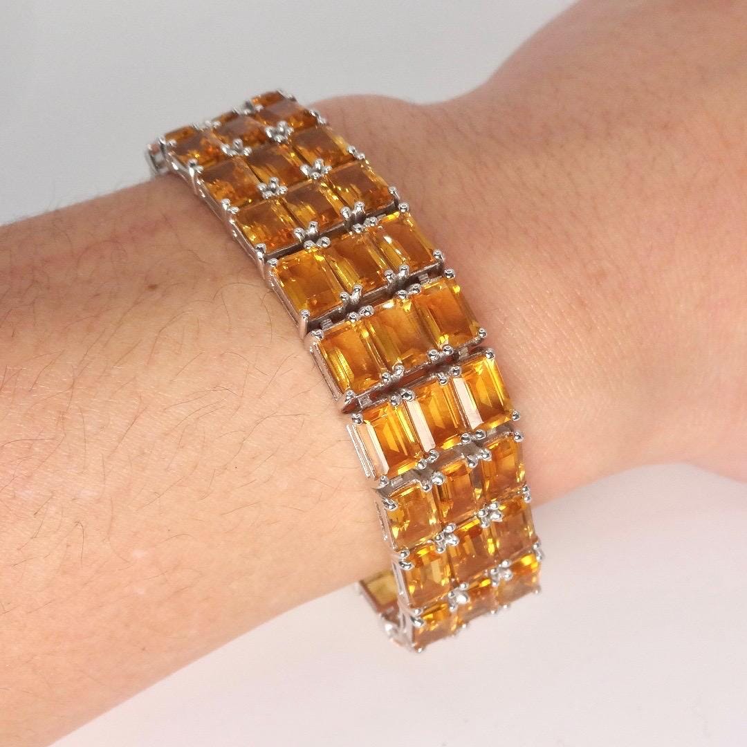 Vintage Gold Citrine Tennis Bracelet in 925 Sterling Silver